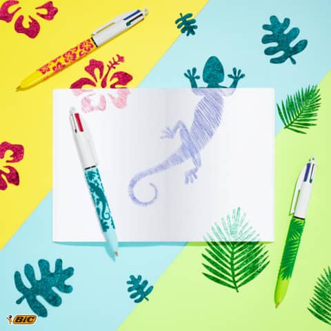 Penna a sfera a scatto BIC 4 Colours Velours M 1 mm in conf. 12 fantasie assortite - 9672771
